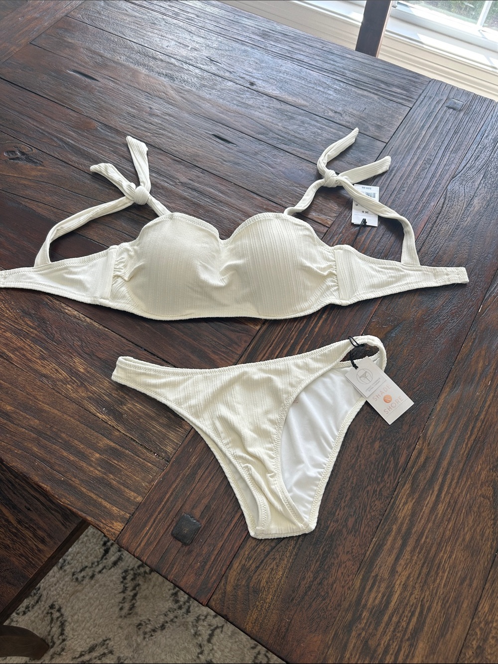 a new day Cream Ribbed Tie-Shoulder Bikini Set